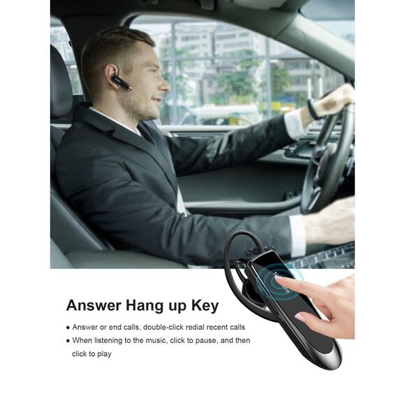 Bluetooth Earpiece V5.0 Wireless Handsfree Driving Headset w/ Microphone 24 Hrs - Picture 6 of 10